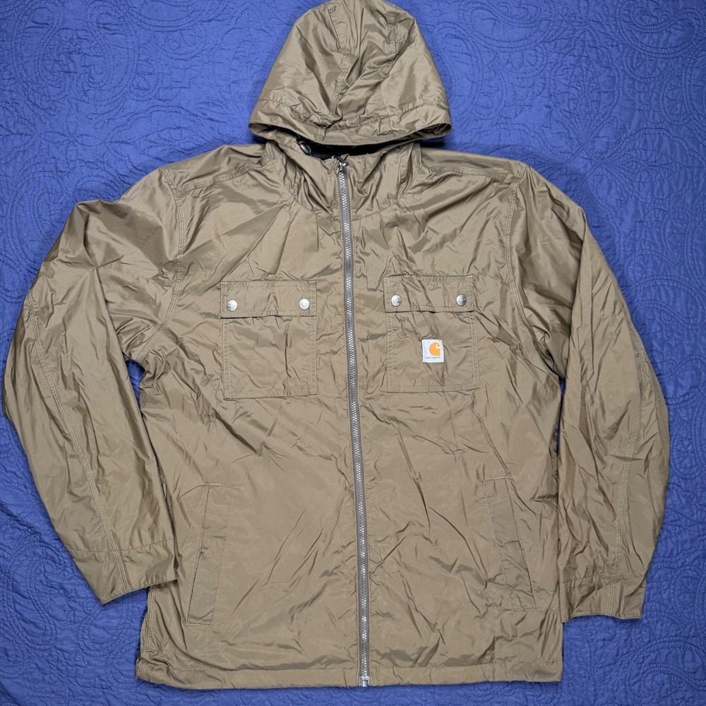 Carhartt Rain Defender Rockford Jacket Mens Medium Green Hood Mesh Lined 100247